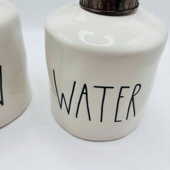 Rae Dunn GROW WATER Ceramic Plant Mister Set White Black Lettering Farmhouse Dec - Picture 3 of 5